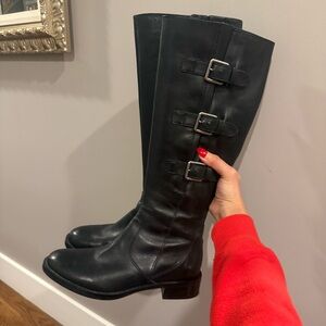 ECCO Tall Black Buckle Leather Boots